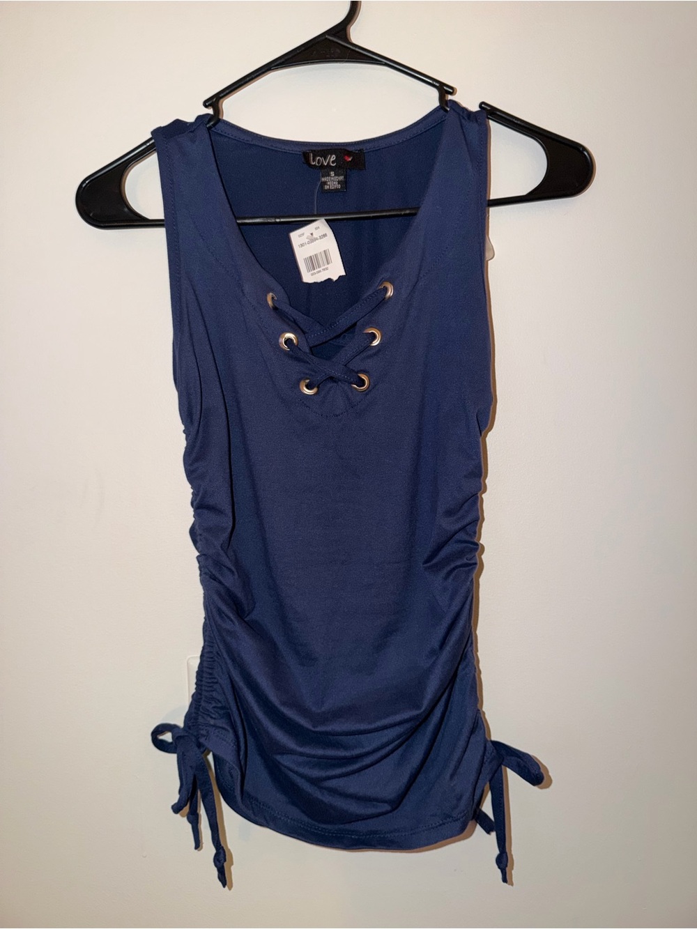 ❌LAST CHANCE❌ NWT Love Plus Navy Blue Lace-Up Ruched Tank Top